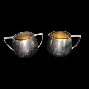 Nobility Plate Creamer Sugar Bowl Set Silver Tone Gold Wash Interior